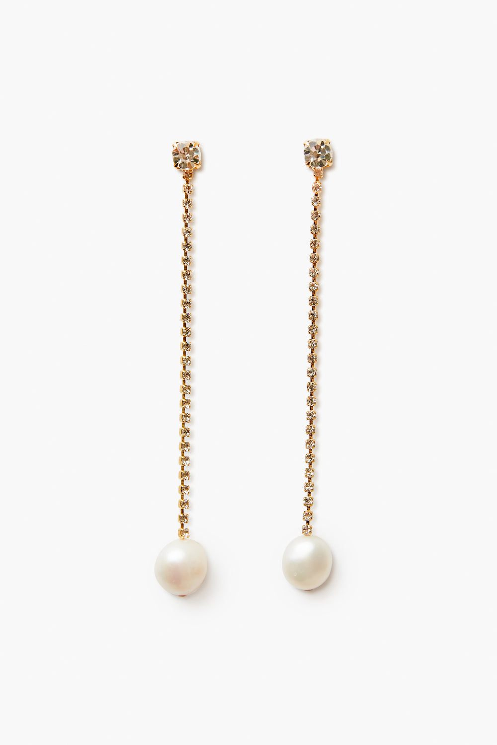 Lizzie Fortunato gold-plated brass column earrings feature round freshwater pearl drops and small round studs at the top.