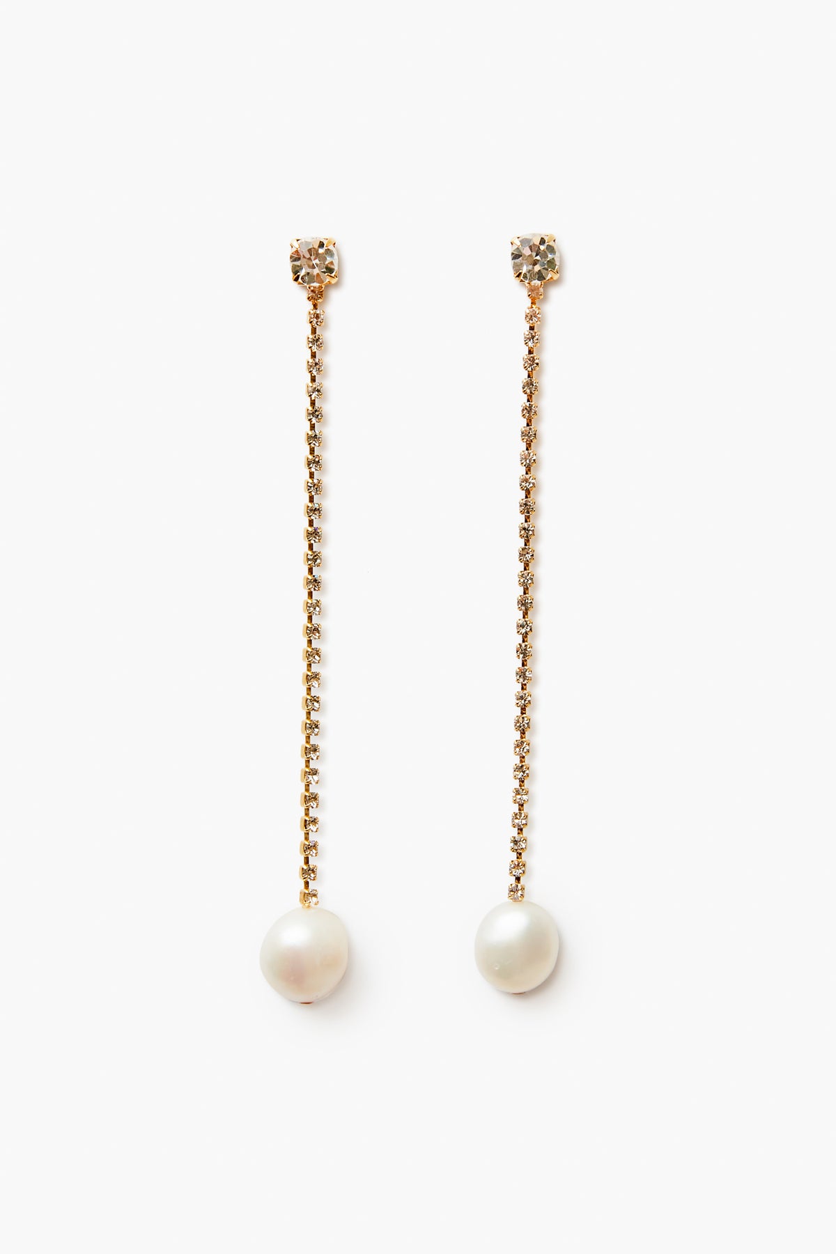 Lizzie Fortunato gold-plated brass column earrings feature round freshwater pearl drops and small round studs at the top.