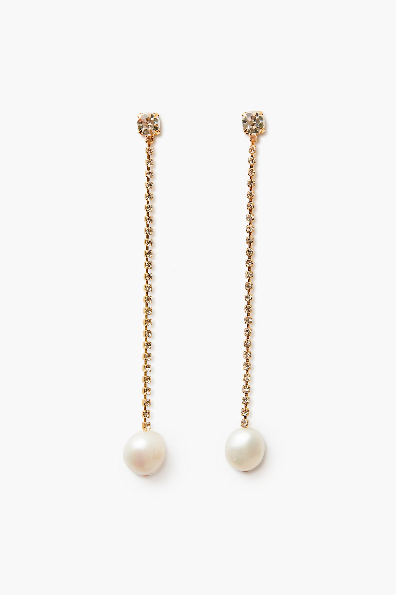 Lizzie Fortunato gold-plated brass column earrings feature round freshwater pearl drops and small round studs at the top.