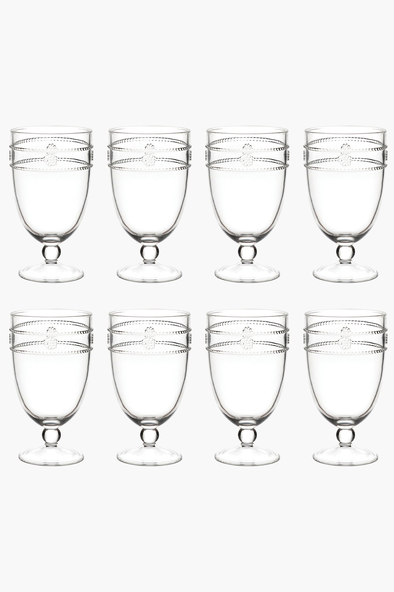 Isabella Acrylic Goblet Set Of 8 featuring a classic stemmed design with a fun thread and berry motif, perfect for effortless high-end entertaining indoors and out.