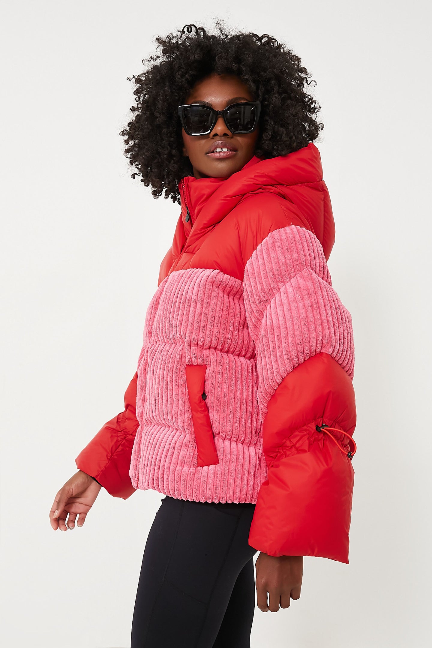 Azalea Pink and Red Zao Short Down Jacket