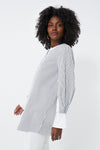 White and Navy Pinstripes Zoe Popover Tunic