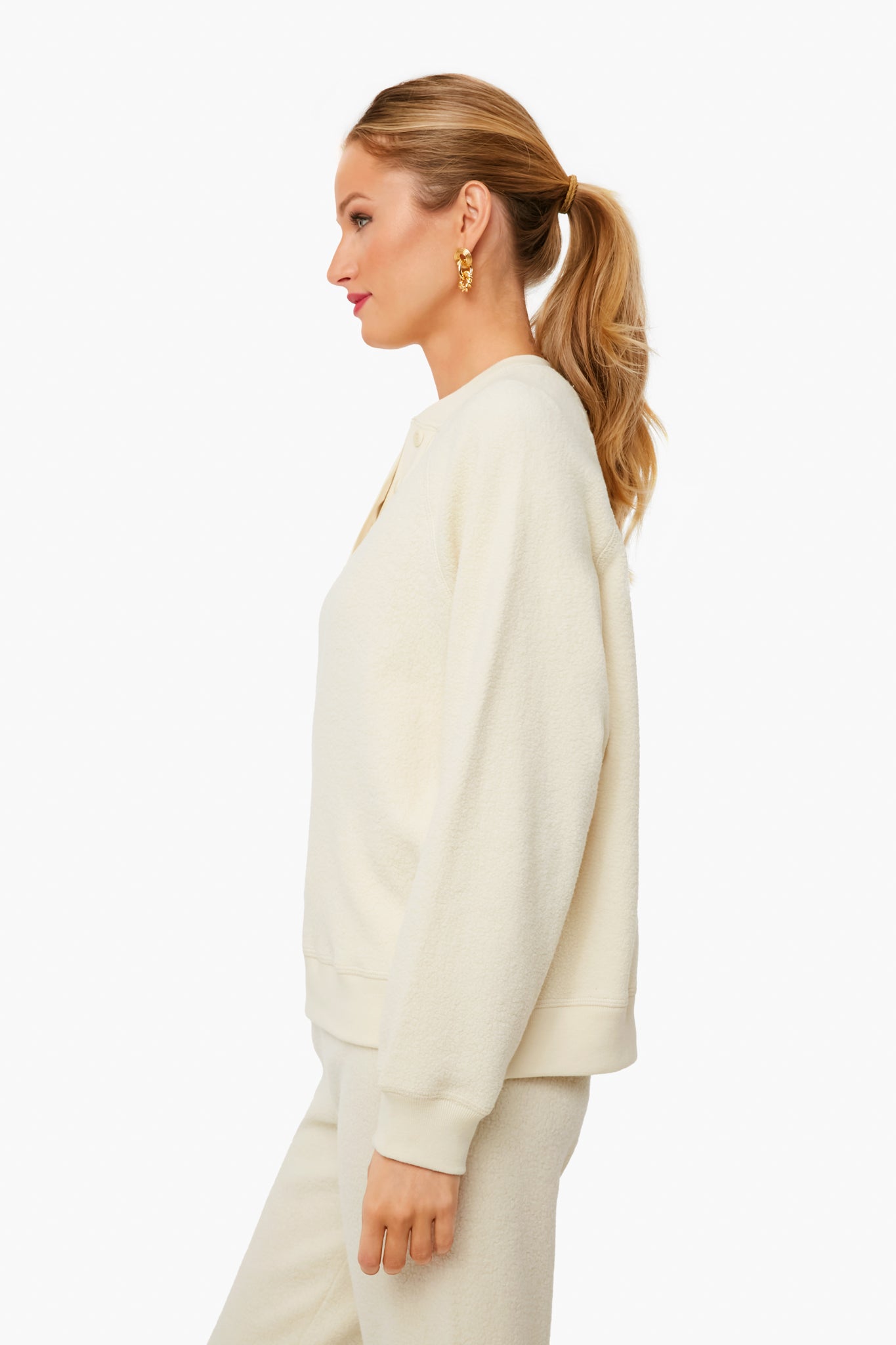 The Great. good Fleece Slouch Henley Sweatshirt