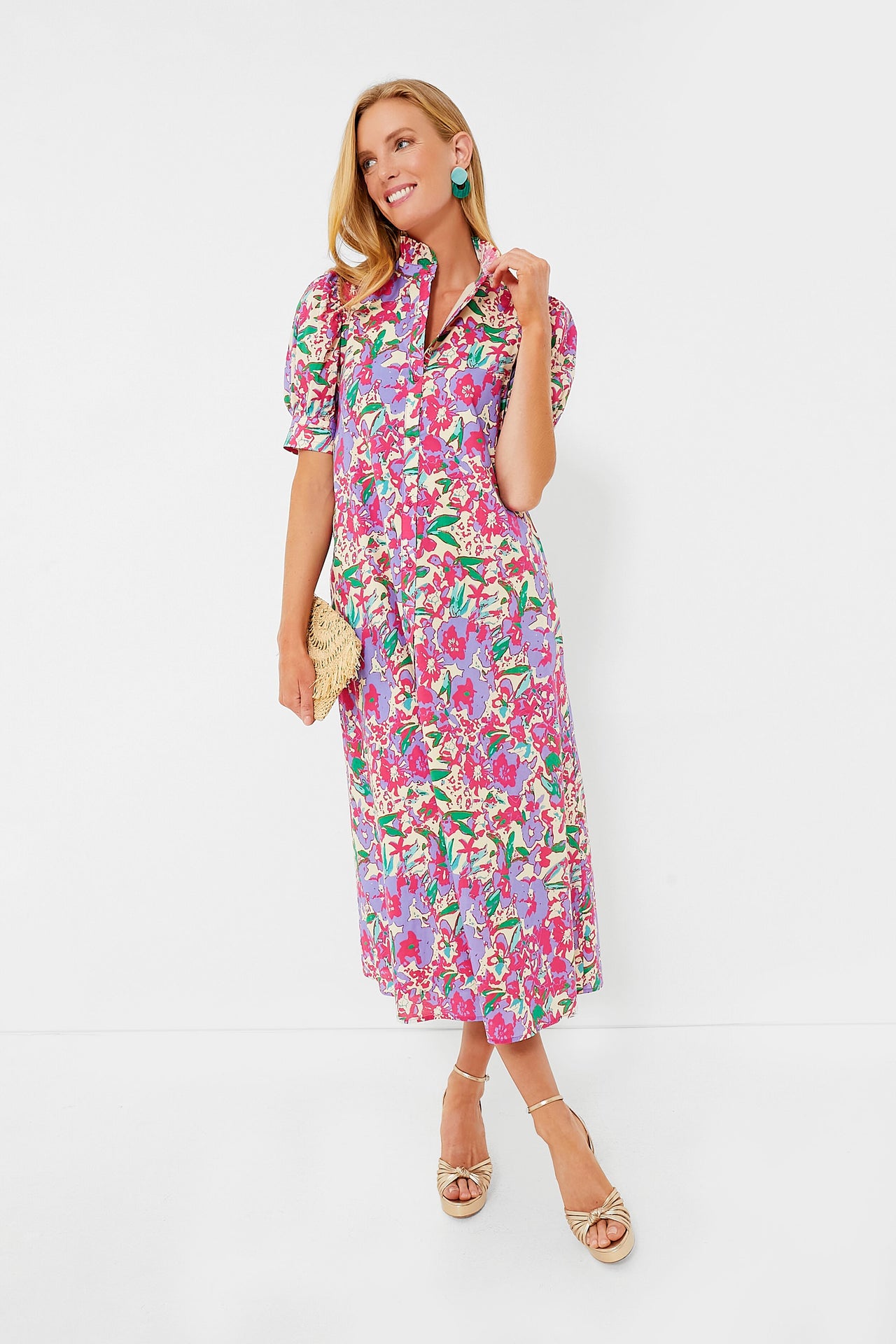 HYACINTH HOUSE Magenta Multi Floral Ruffle Collar Louisa Midi Dress ...