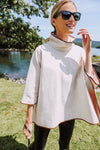Ivory Pearl Leather Trim Funnel Neck Piper Poncho