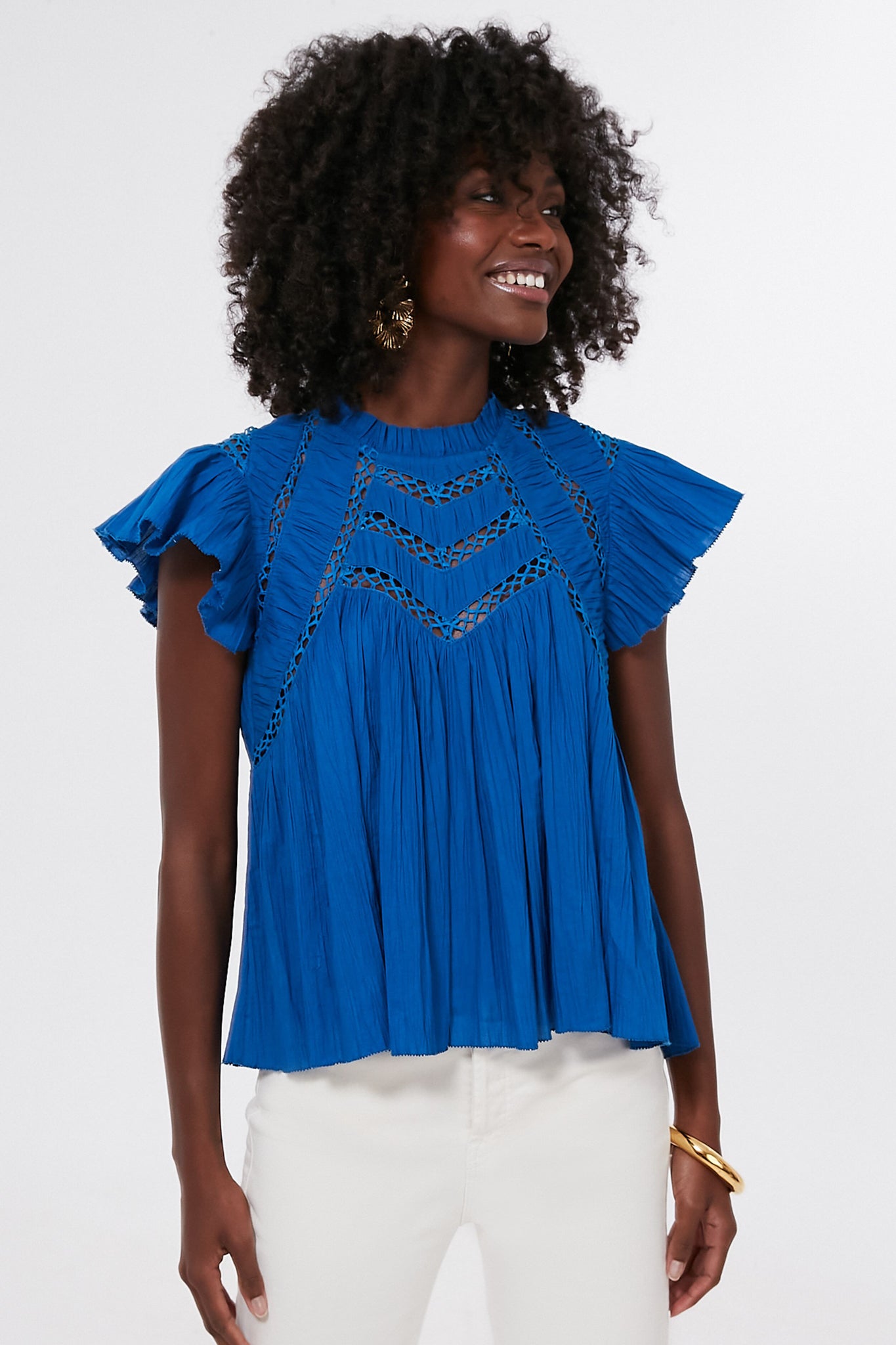 Aqua Paco Solid Flutter Sleeve Top | Sea New York