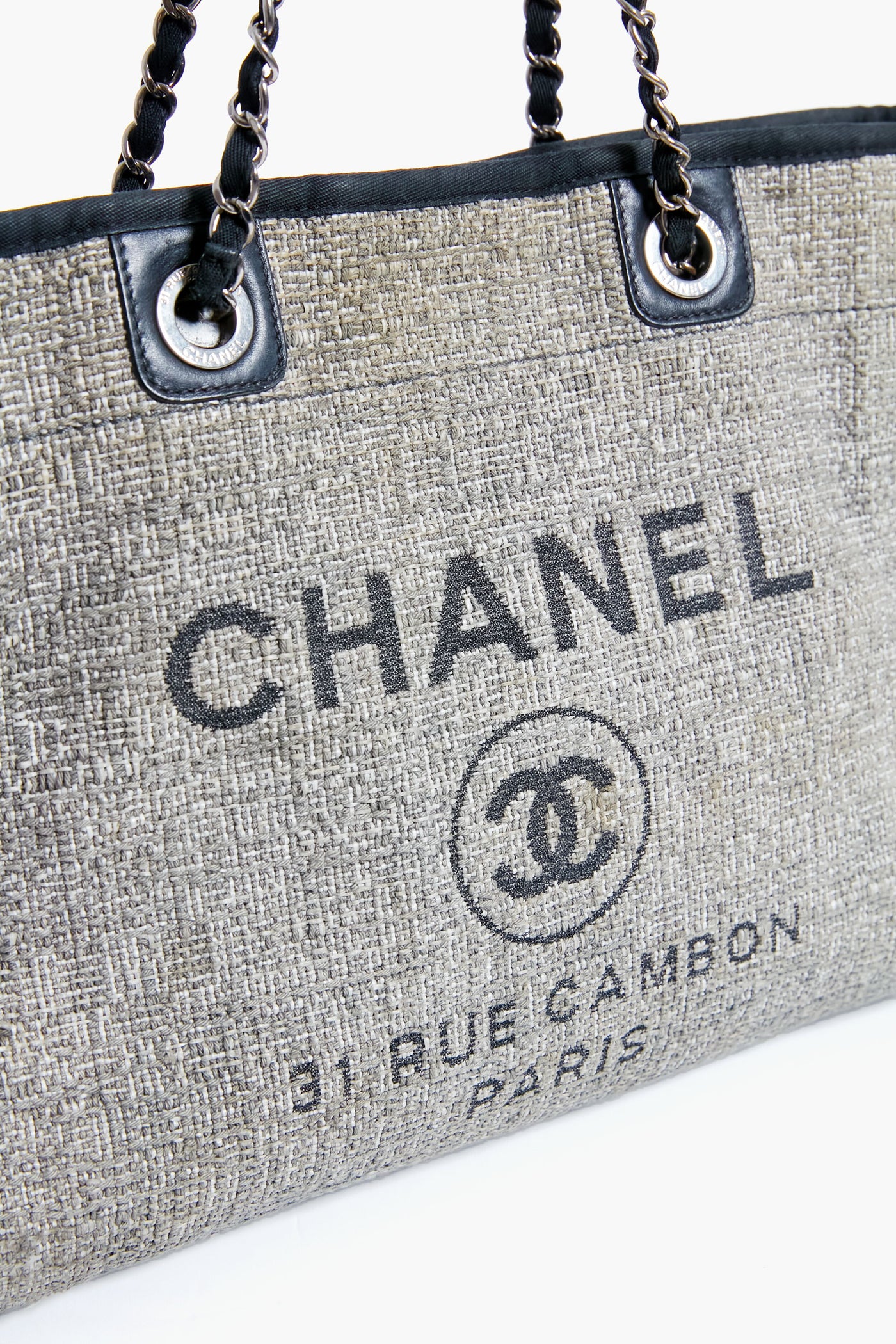 CHANEL Grey Deauville MM Chain Tote