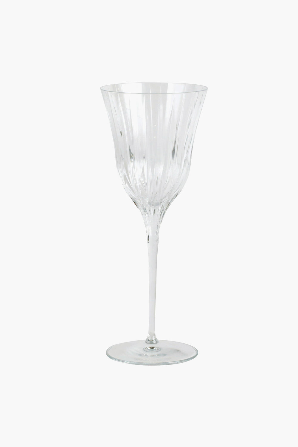 Clear, empty Vietri Natalia Wine Glass featuring a fluted bowl, long stem, and round base. Exquisitely handmade in Italy.