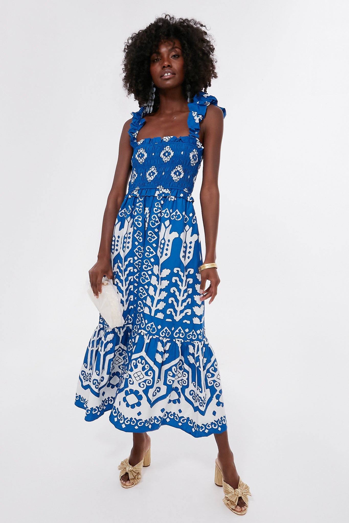 Blue Sonia Print Sleeveless Smocked Dress