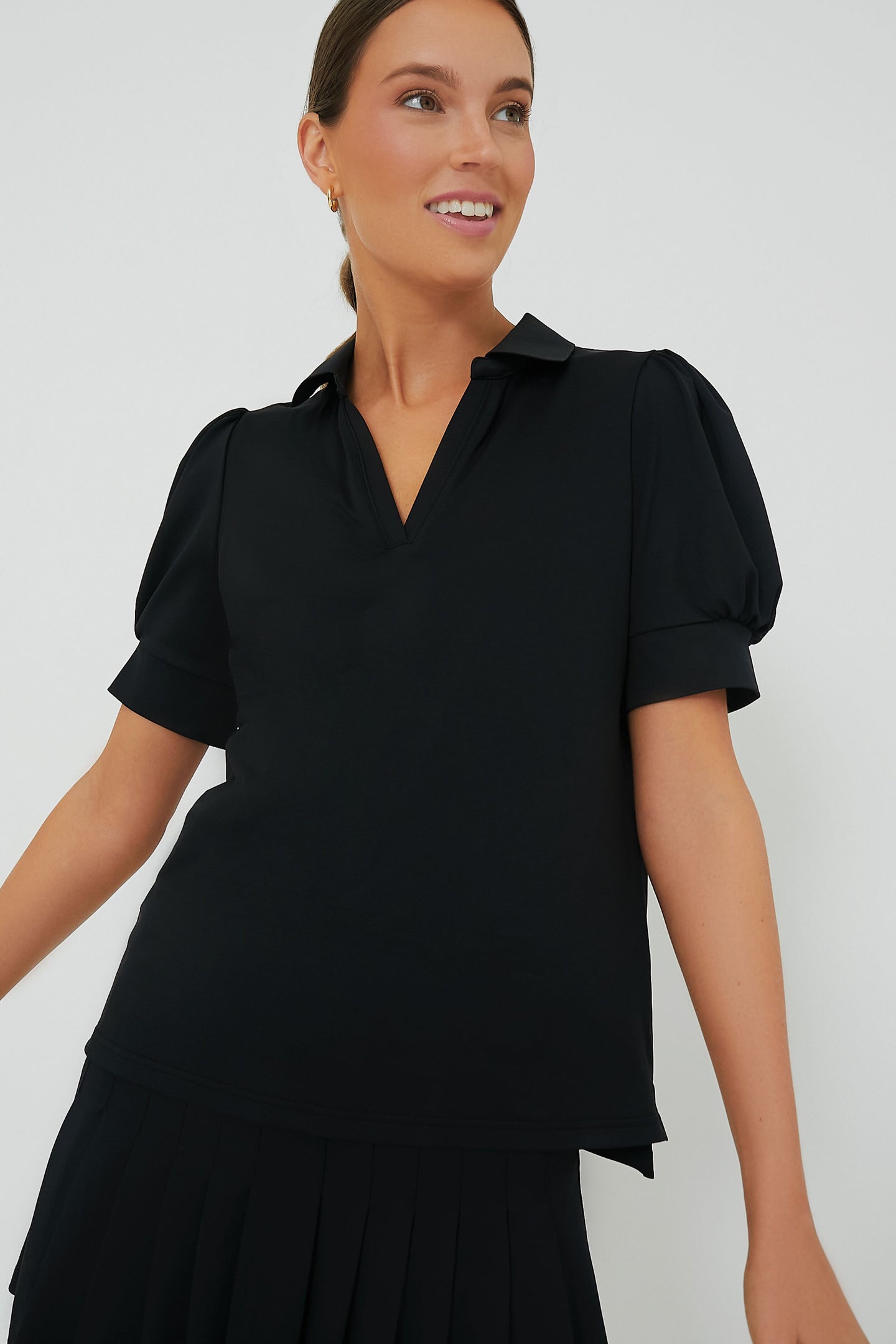 Black Puff Sleeve Caroline Polo