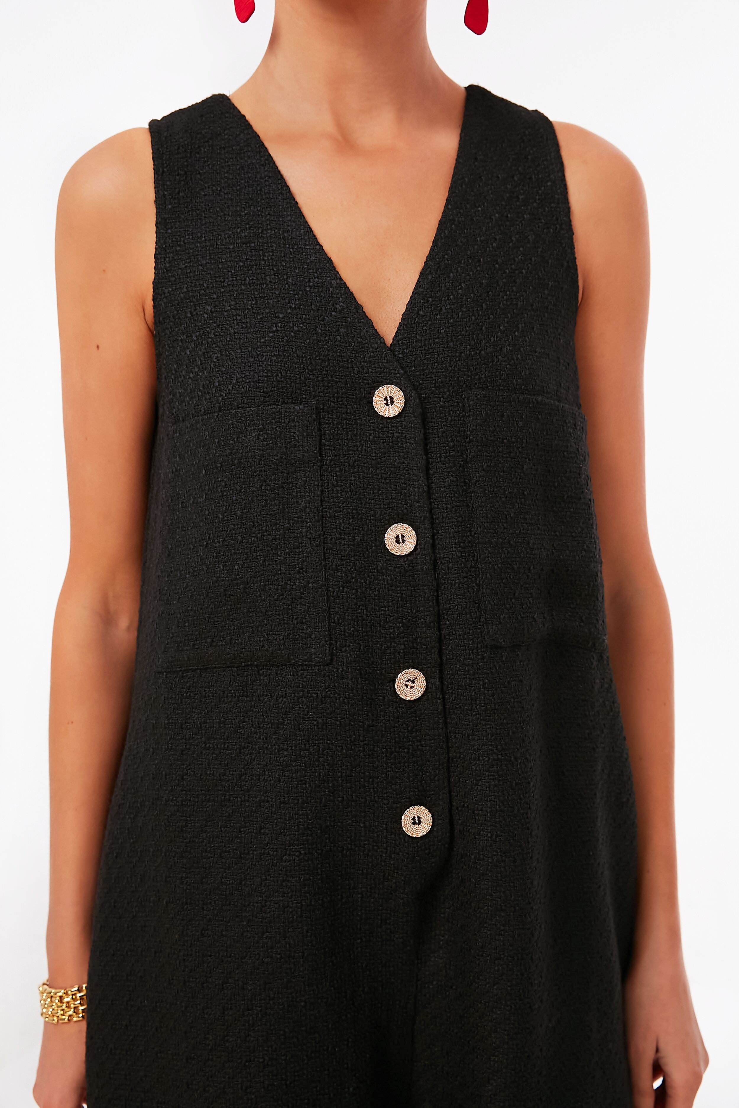 Black Textured Myla Romper