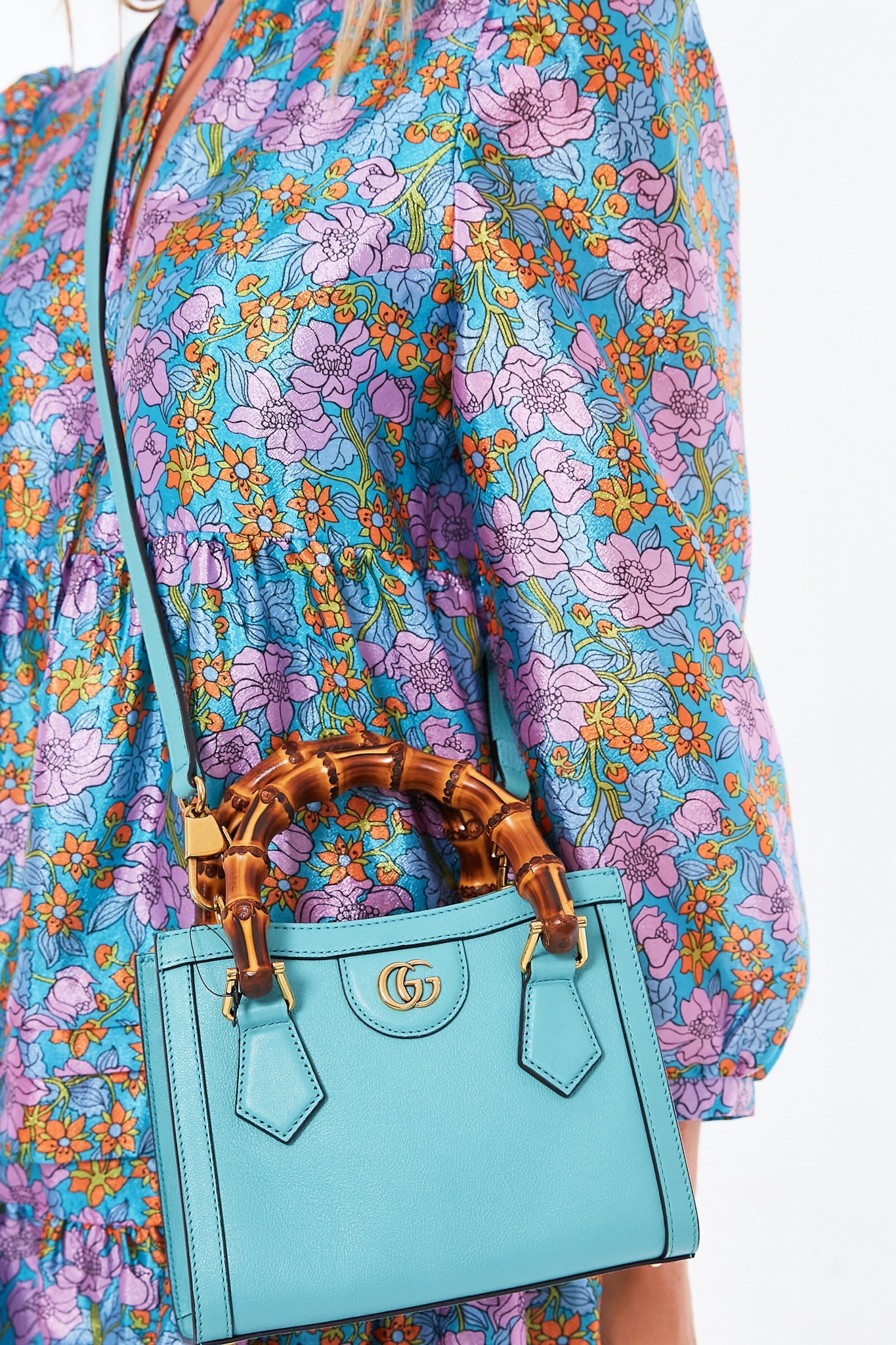 Gucci Light Blue Leather Diana Mini Tote Bag