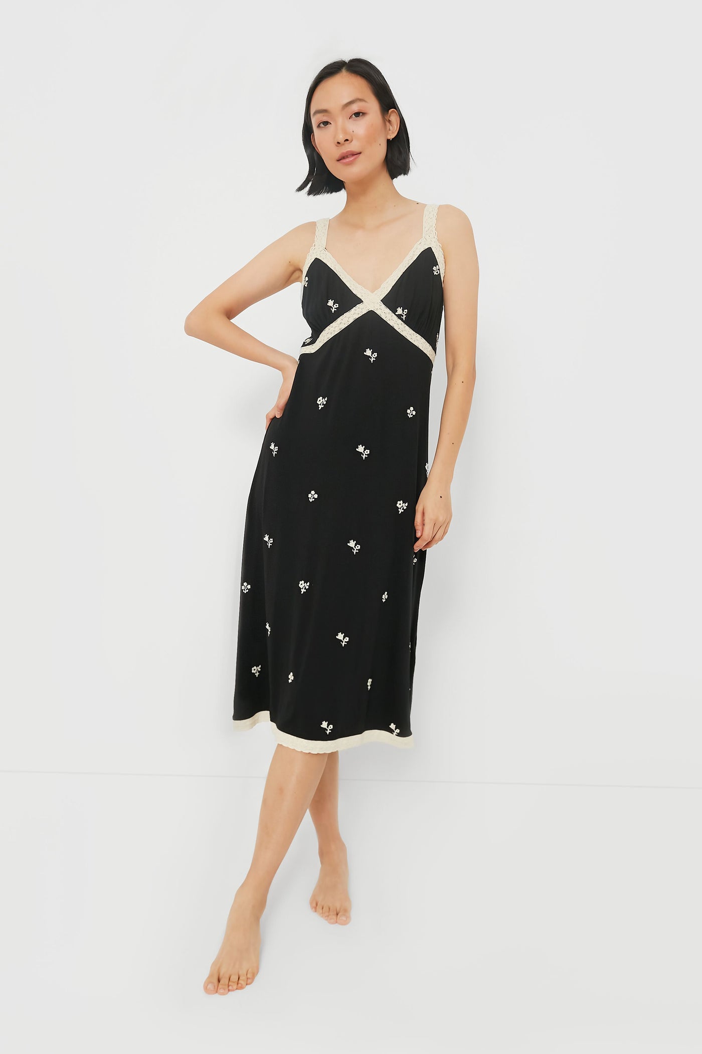 sea new york rubina midi dress Sea Rubina Embroidery Pajama Slip Dress In Black - 30% Off