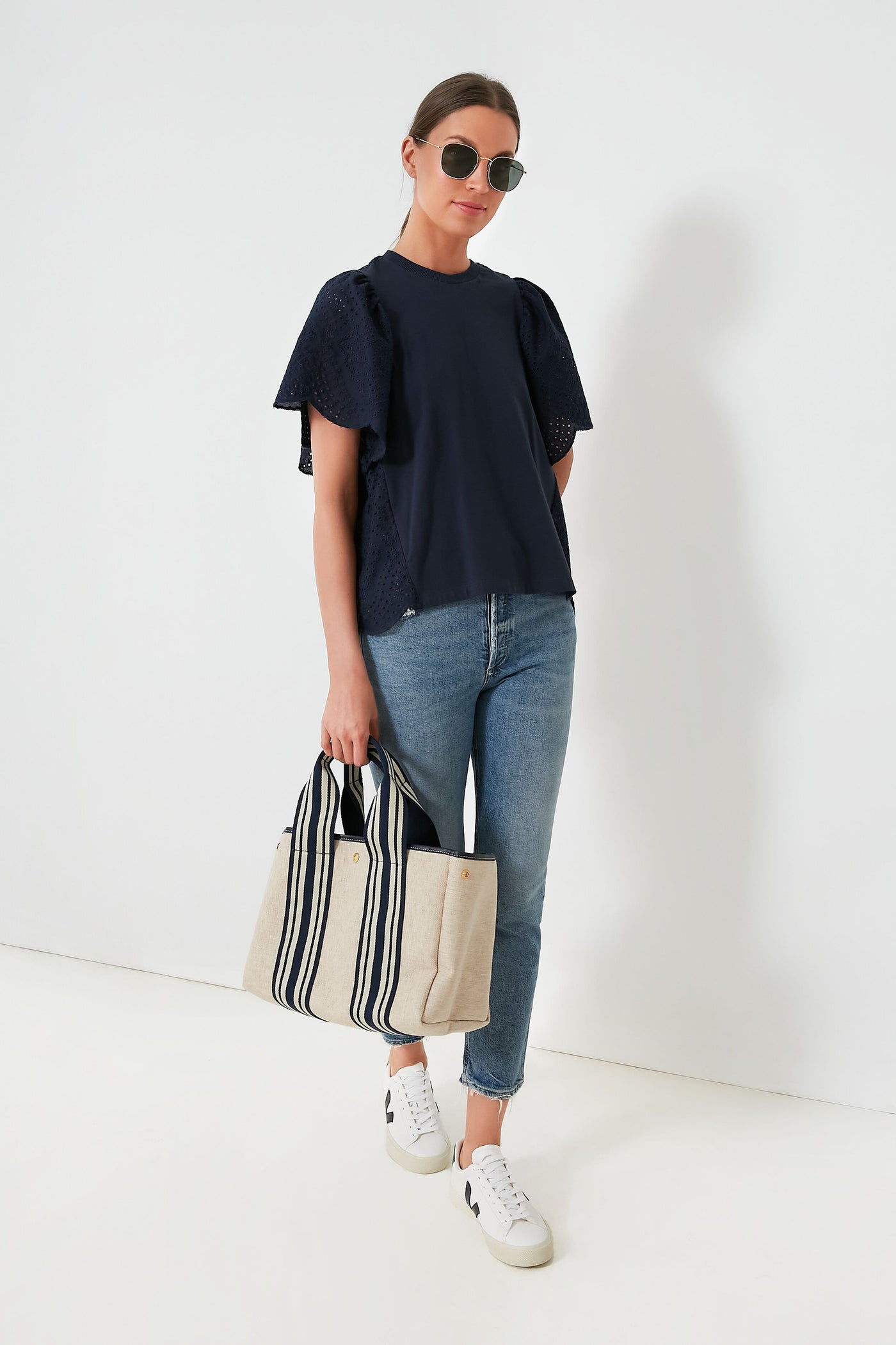 Navy Equestrian Traversee M Linen Tote