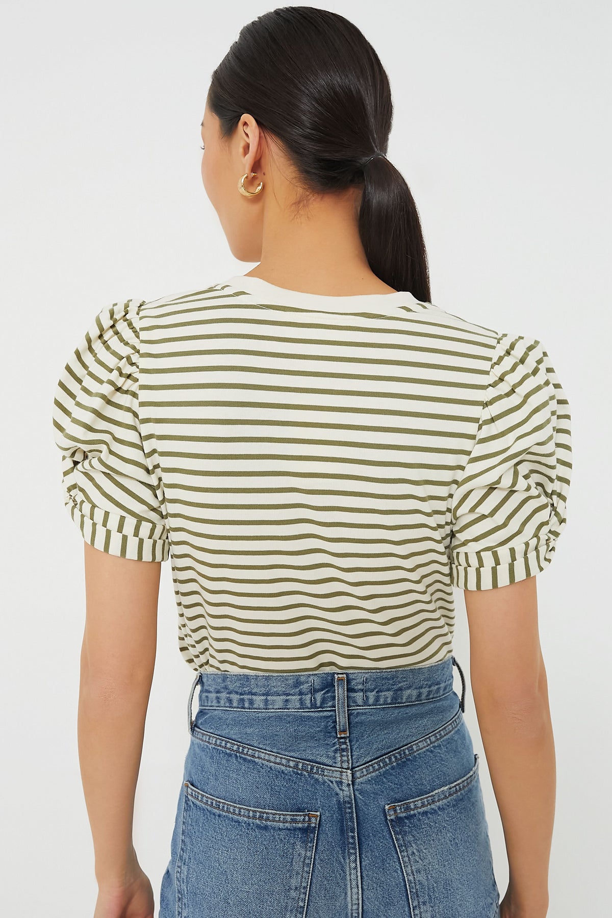 Vesty Olive Striped Vesty Puff Short Sleeve Crewneck | Pomander Place