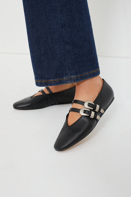 Claudia Cerelia Bow Slingback Flat Black Claudia Western Leather