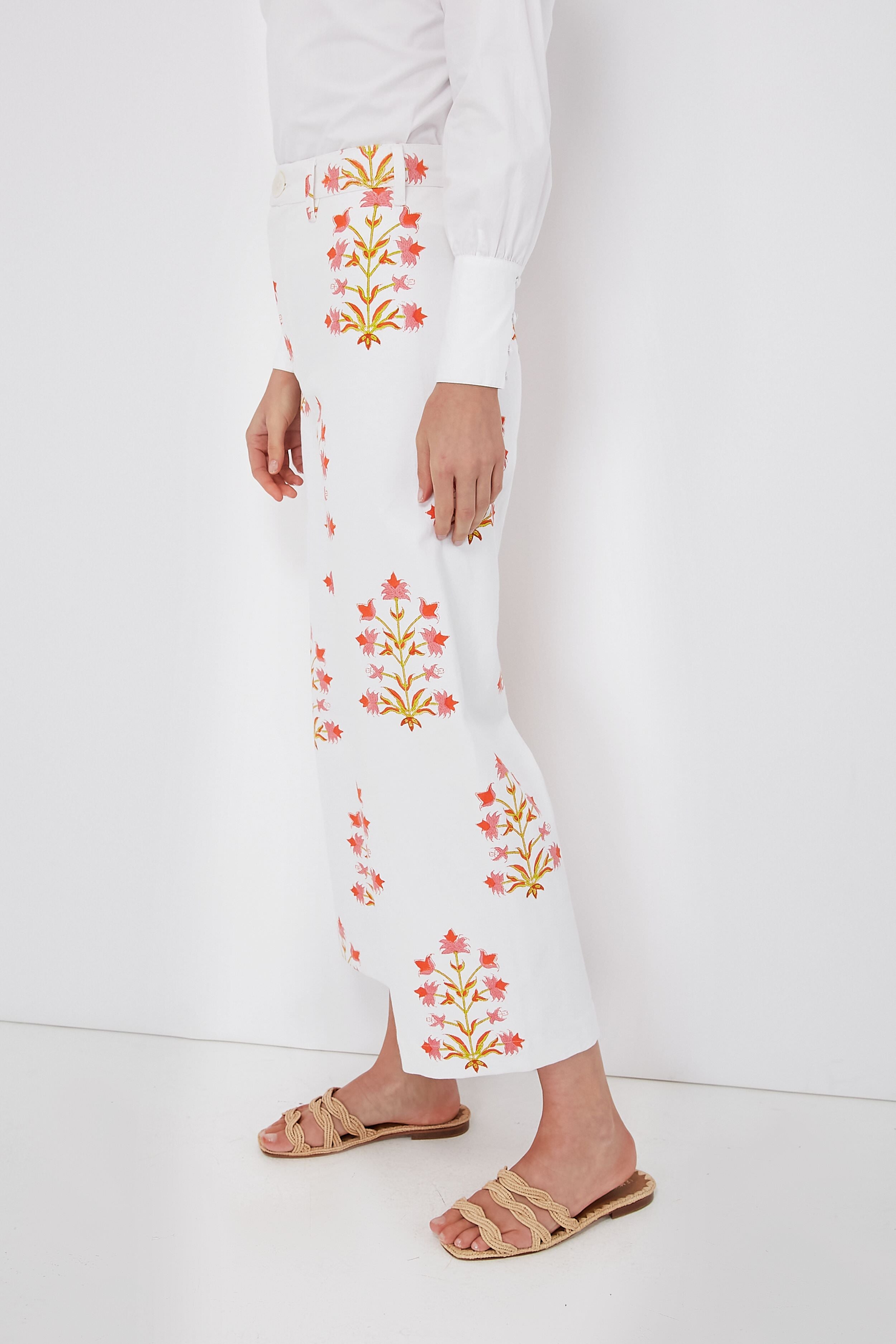 Soft Rose and Tangerine Lily Print Disco Pants
