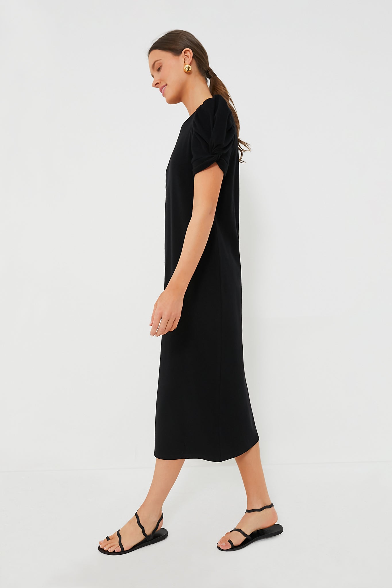 Pomander Place Black Short Sleeve Vesty Midi Dress Black / S Pomander Place Black Short Sleeve Vesty Midi Dress Black / S