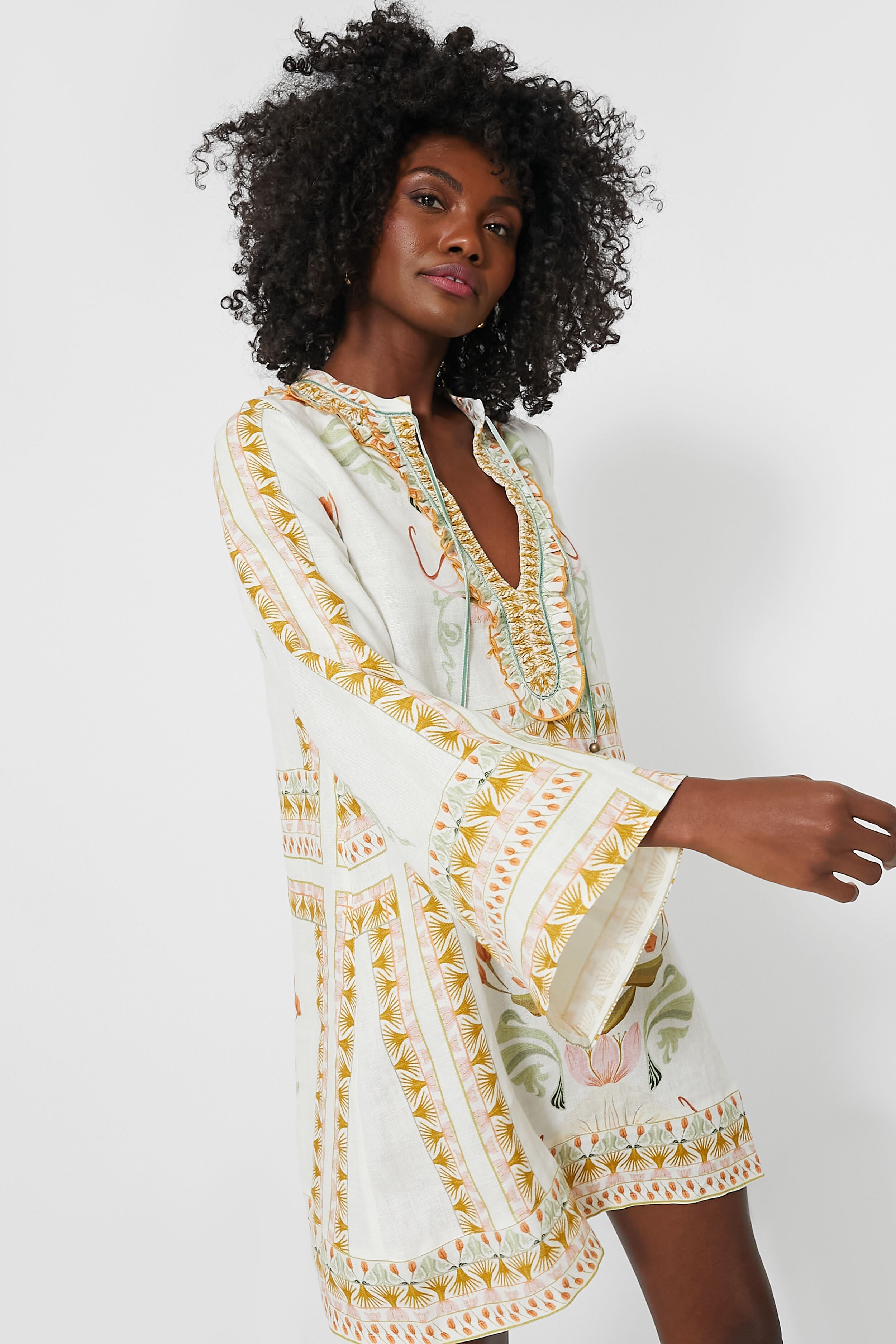lug von siga tess short dress Off White and Mustard Tess Short Dress