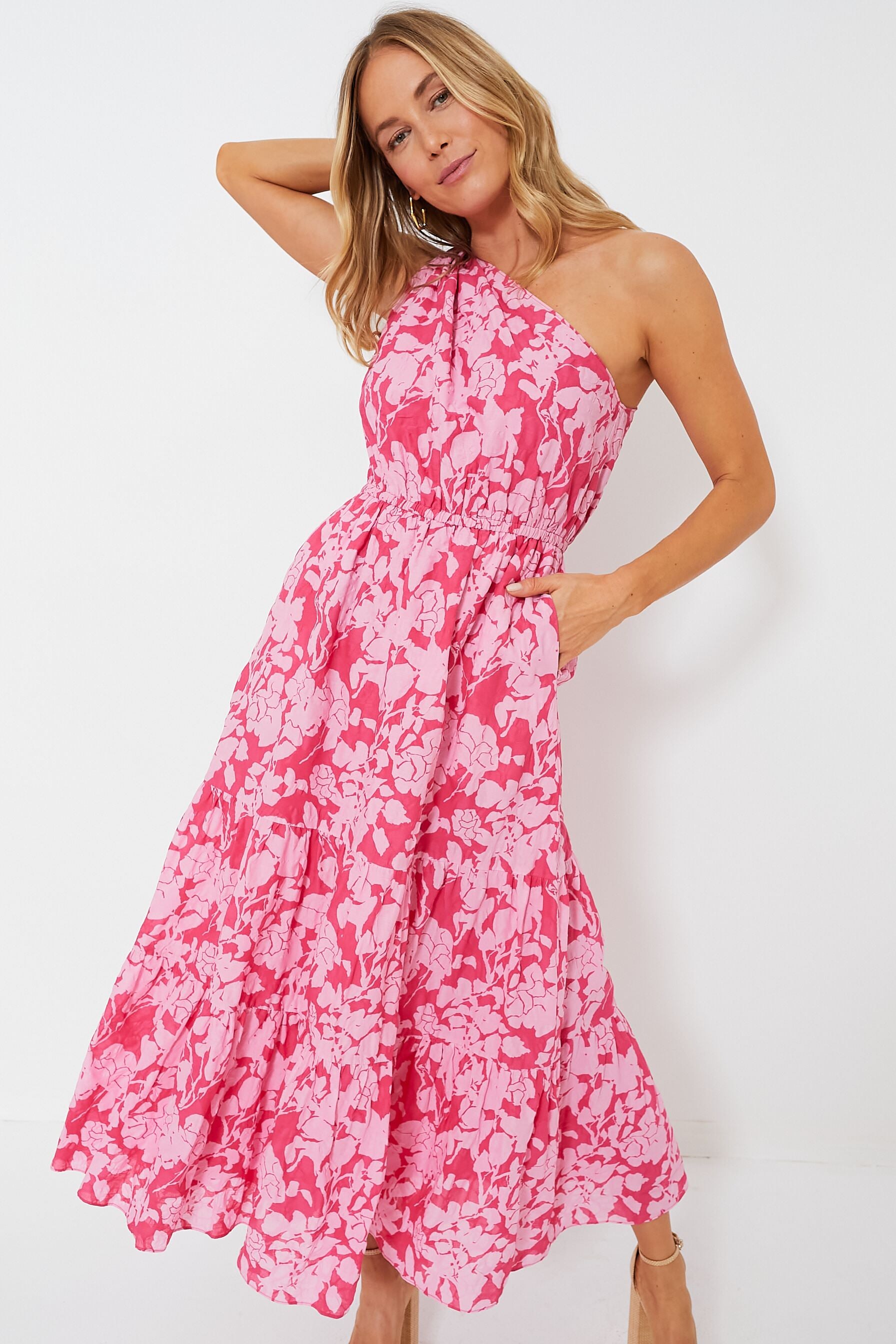 Pink Floral One Shoulder Sybil Maxi Dress