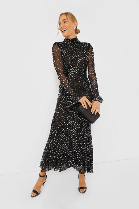 Black Square Rhinestone Mesh Midi Dress Self-Portrait
