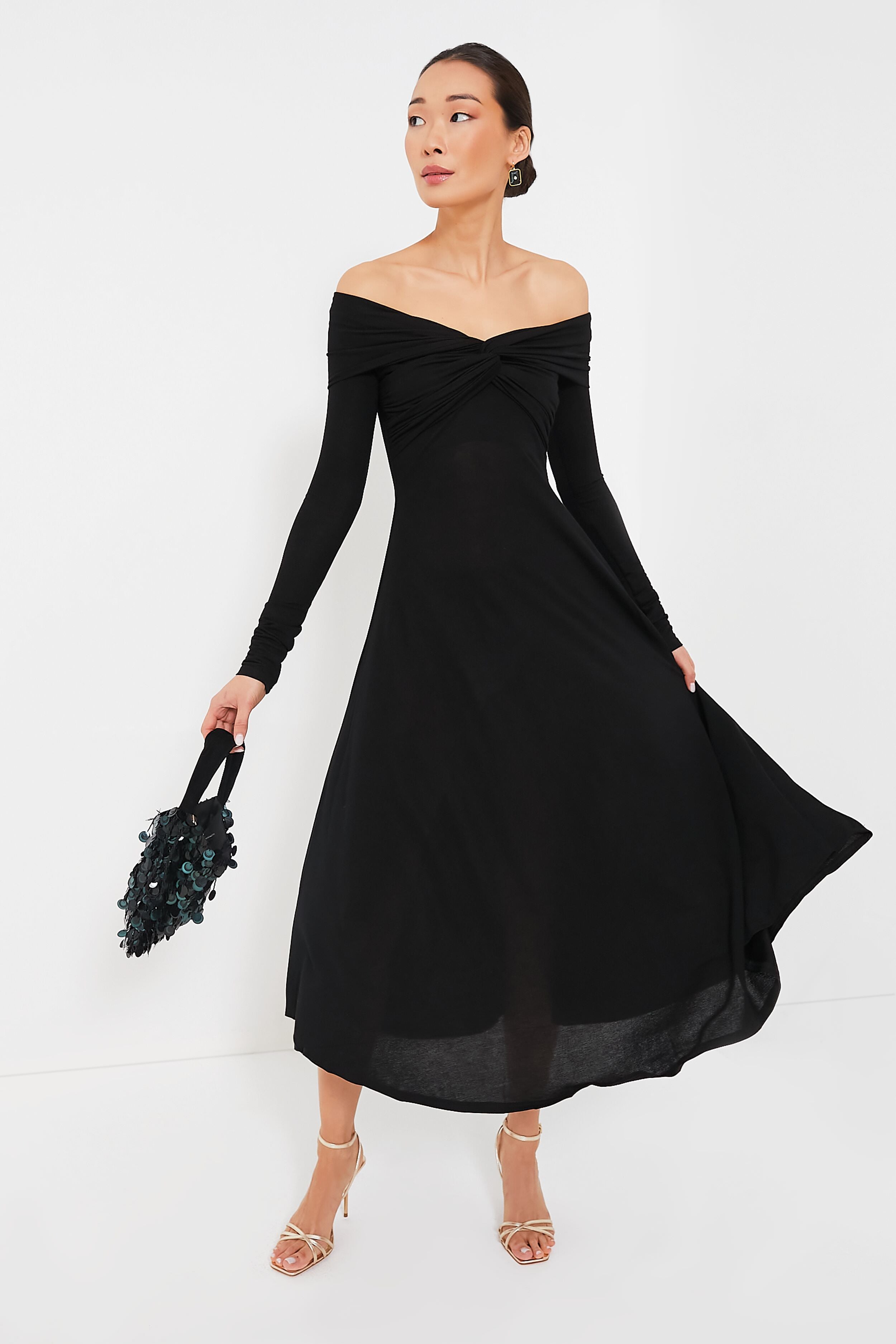 Shop the Moonrise Off-Shoulder Long Sleeve Ruched Dress Black