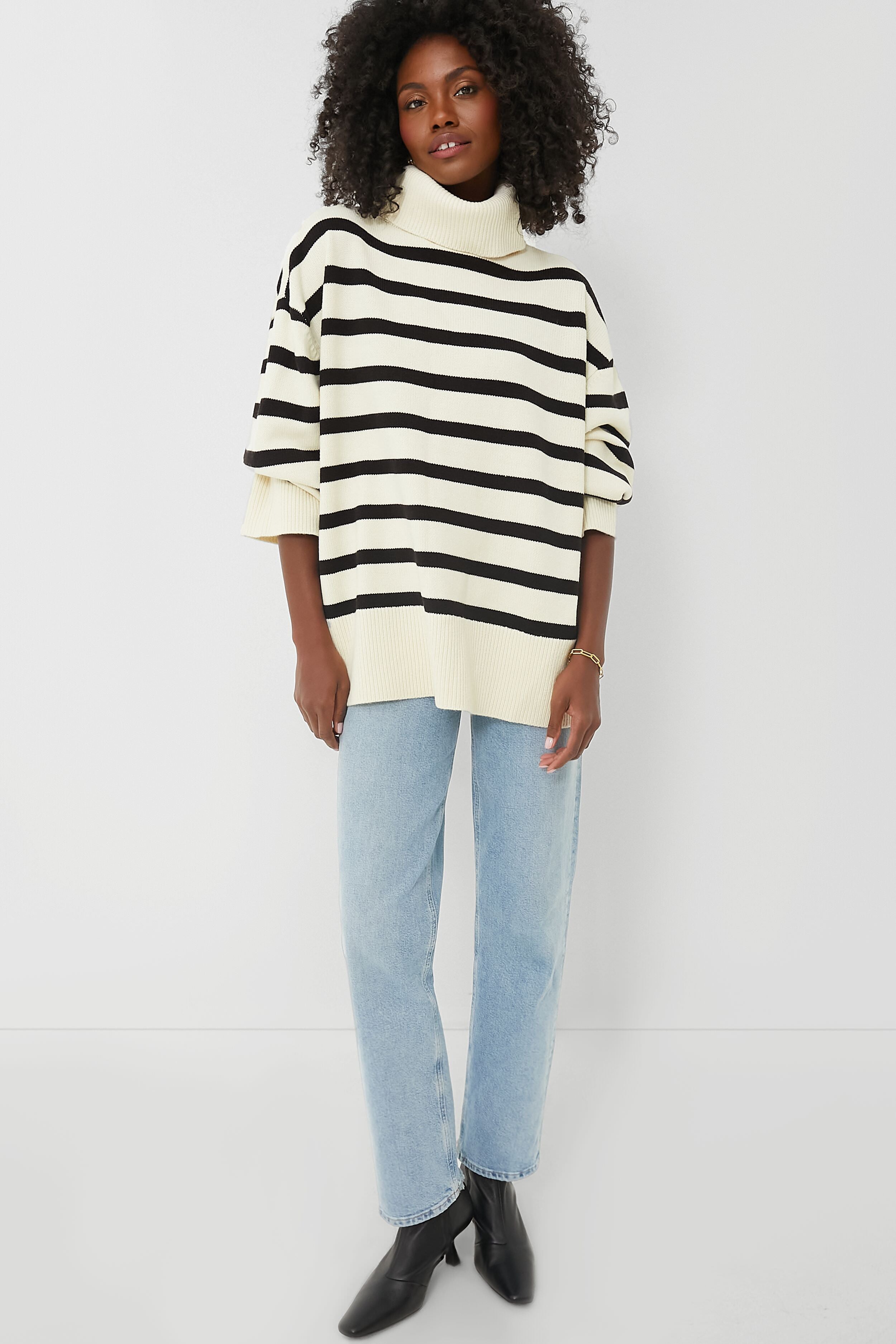 Black and clearance grey striped turtleneck