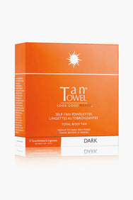Tan Towel Self-Tan Towelettes, Total Body Tan in Dark (5 count), are designed for a sunless tan on medium to dark skin tones.