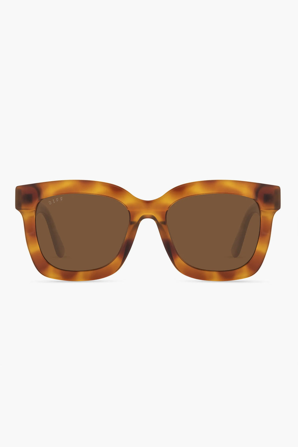 A pair of DIFF Eyewear sunglasses in tortoise brown featuring rectangular frames and brown lenses.