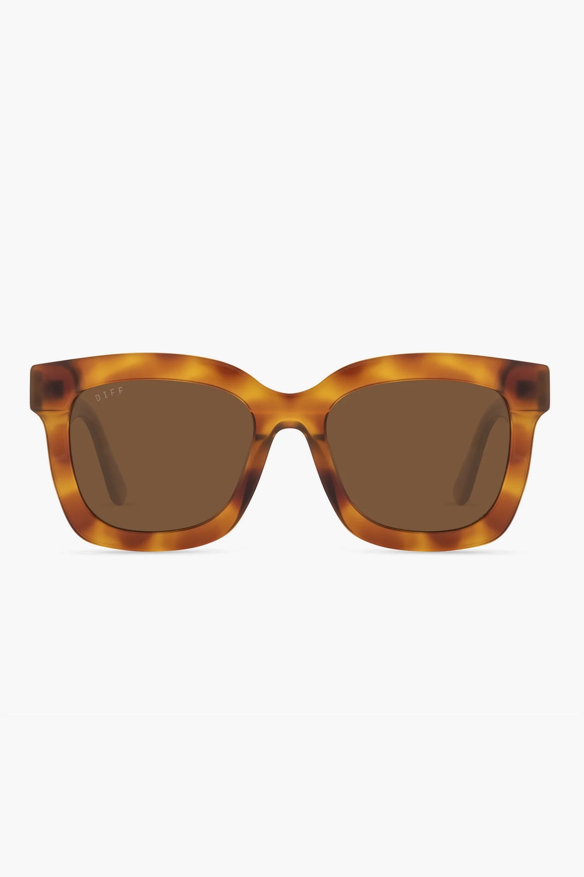 A pair of DIFF Eyewear sunglasses in tortoise brown featuring rectangular frames and brown lenses.