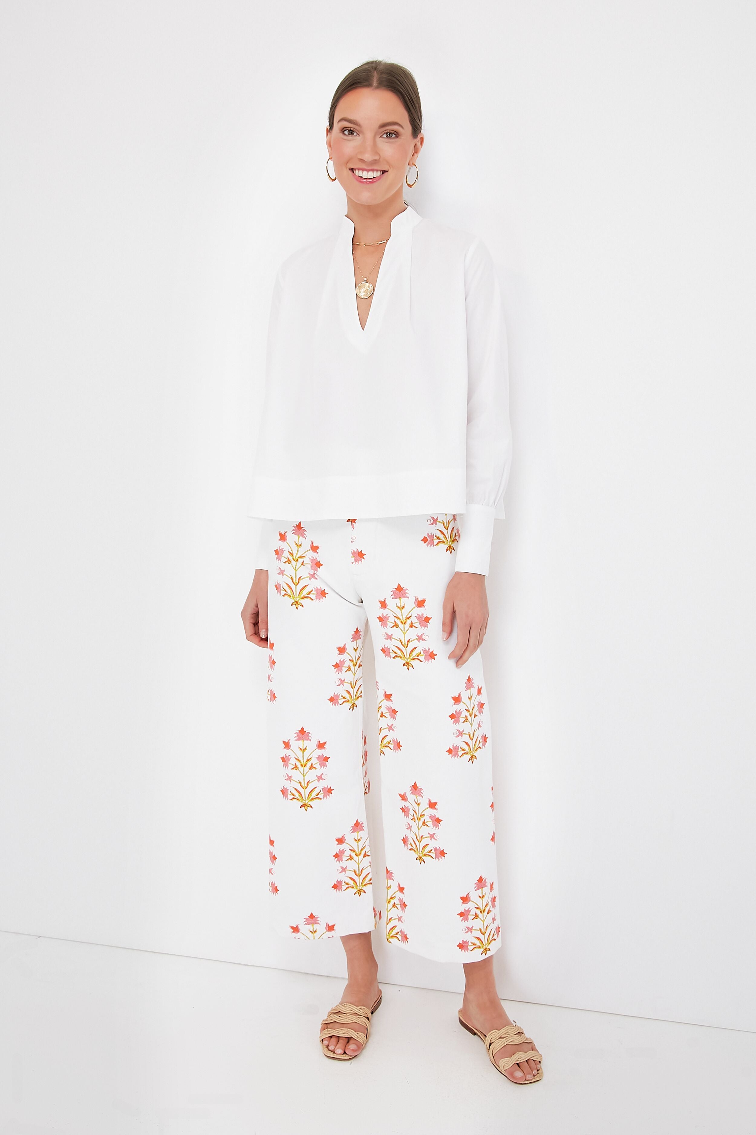 Soft Rose and Tangerine Lily Print Disco Pants | SZ Blockprints