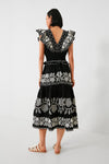 Black Beck Embroidery Flutter Sleeve V-Neck Dress