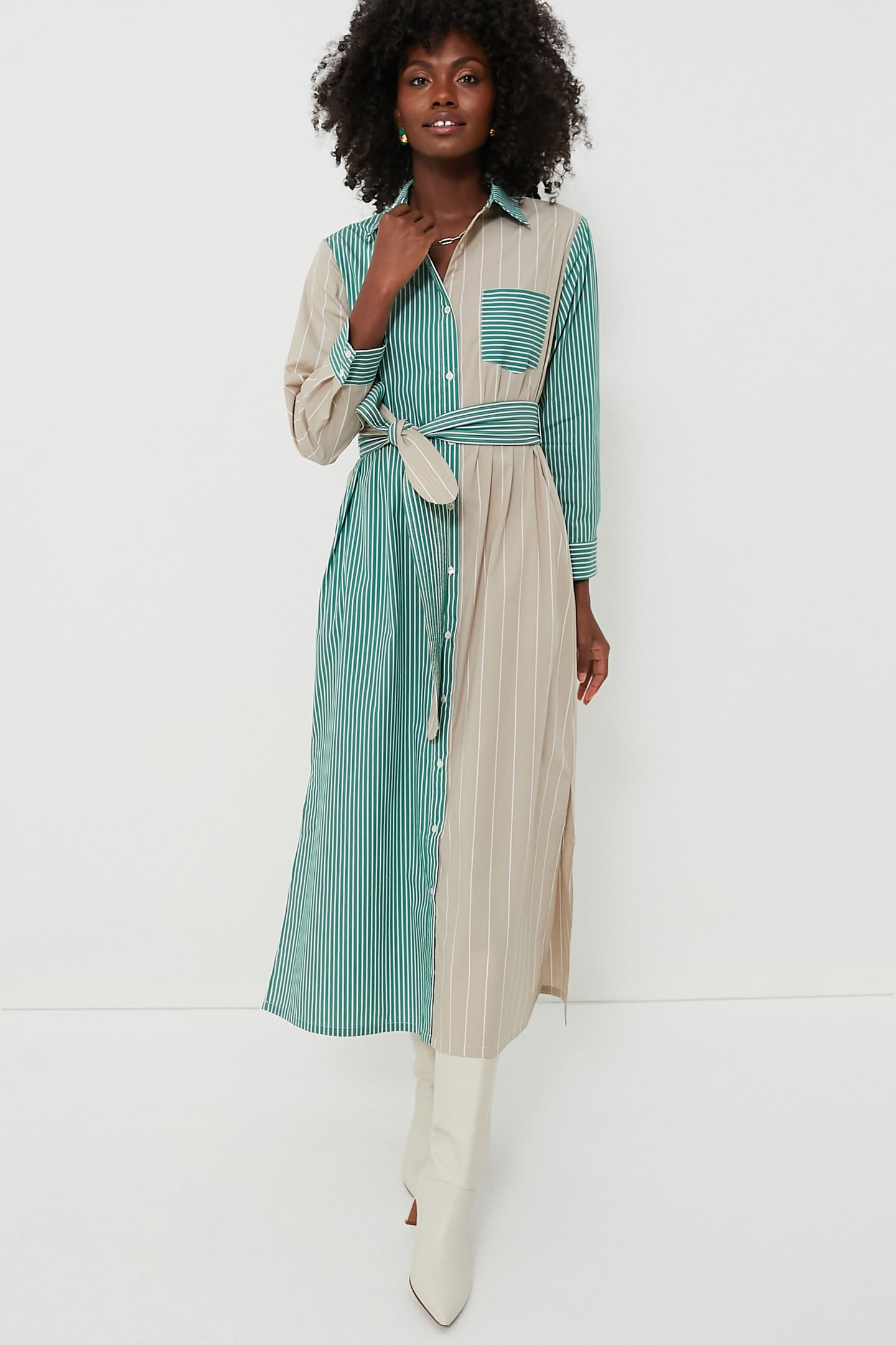 Tan and Green Striped Chessie Dress