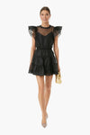 Black Monique Organza Ruffle Sleeve Mini Dress