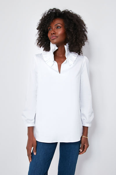 White Poplin Ruffle Neck Bouvier Blouse | Tuckernuck