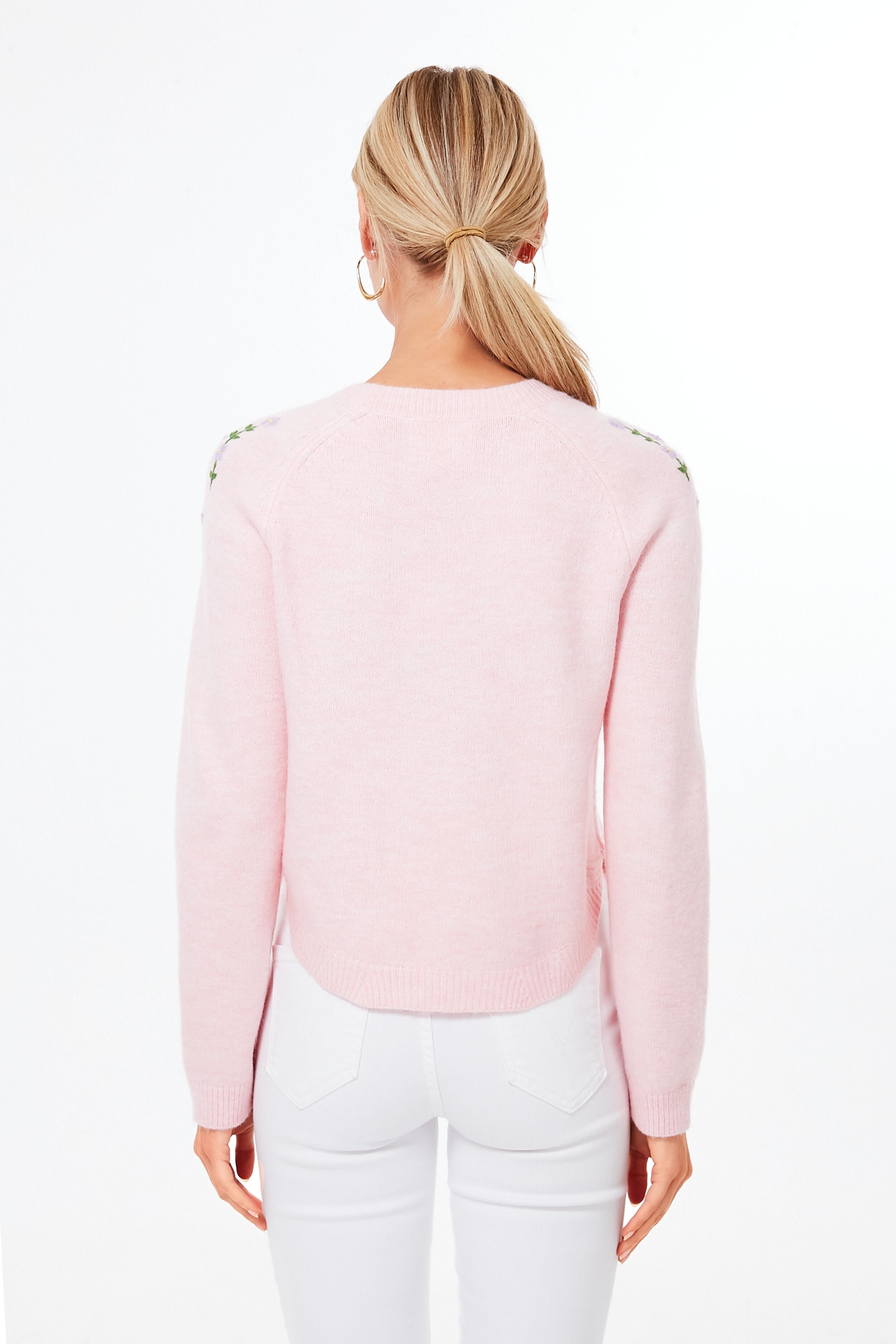 Pink Floral Embroidered Lilah Sweater