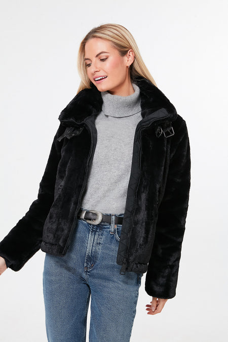 Black Faux Fur Denver Coat - Main Image