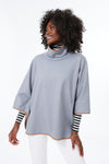 Slate Blue Leather Trim Funnel Piper Poncho