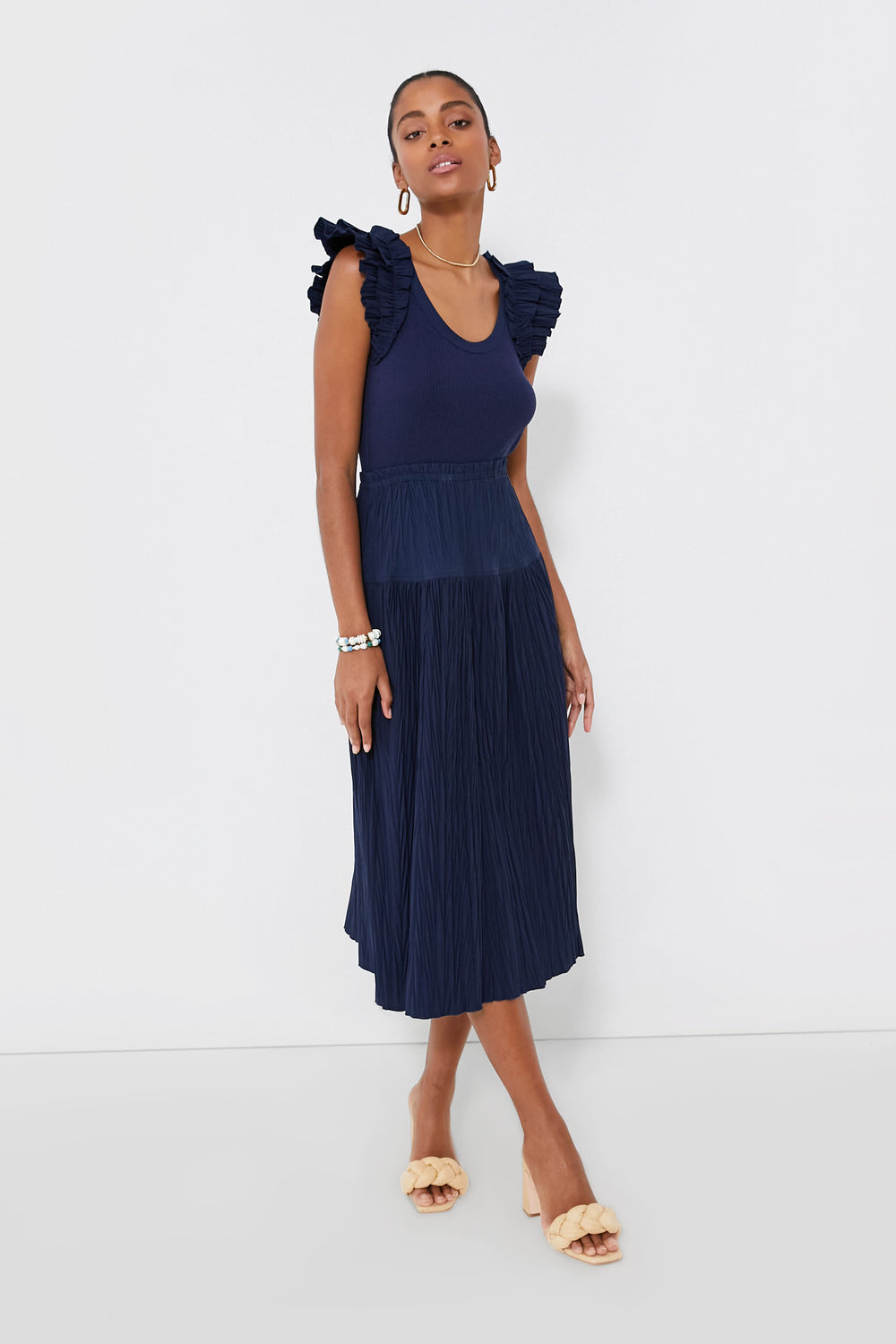 knee length dresses for ladies Navy Cotton Blend Midi Dress - All Dresses main image 1