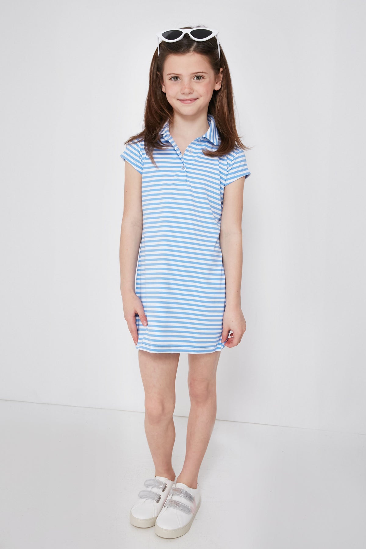 blue and white striped polo dress Periwinkle and White Girls Performance Polo Dress