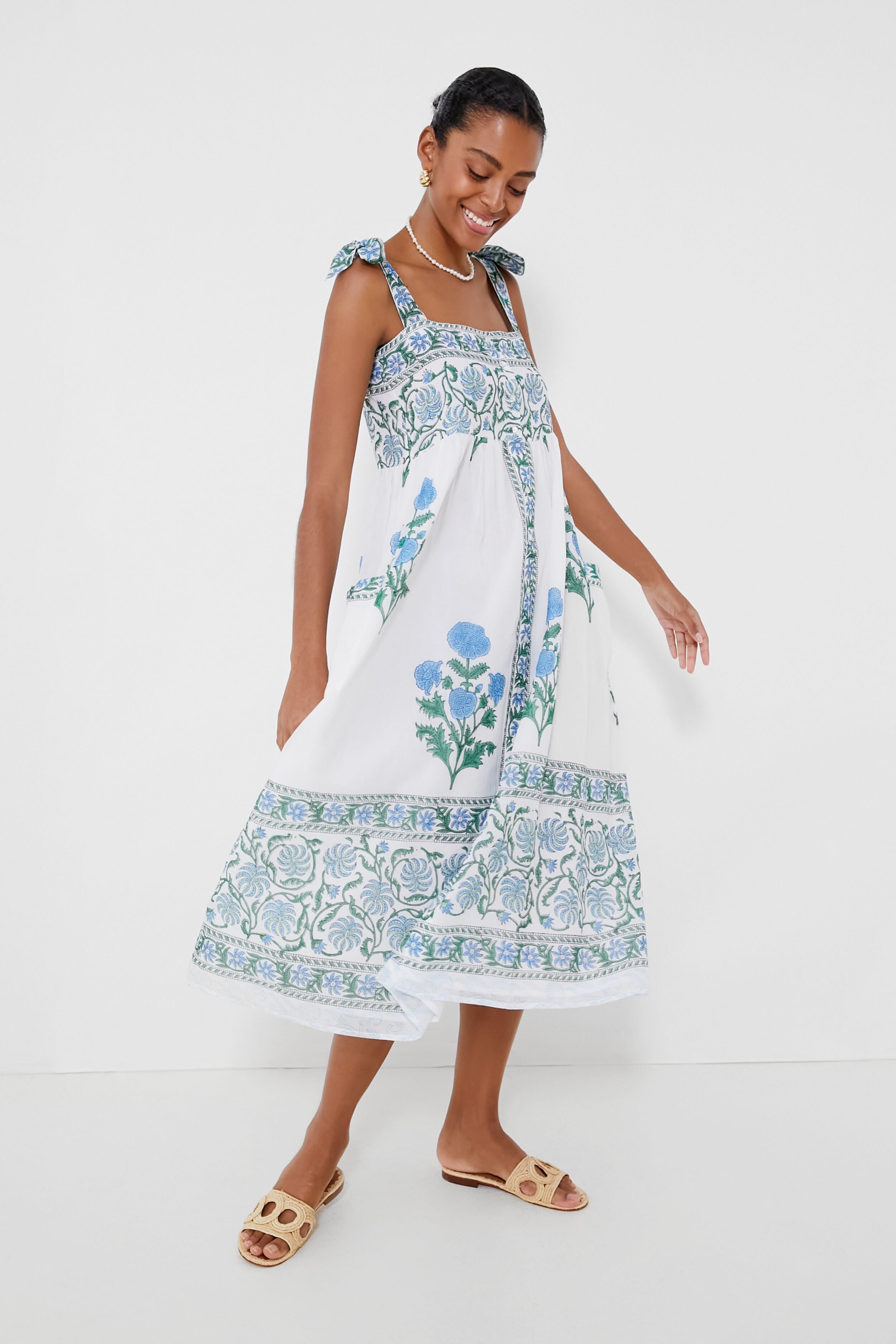 Exclusive White Poppy Tie Shoulder Dress | Juliet Dunn