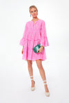 Exclusive Orchid Small Flower Lurex Flared Sleeve Dress