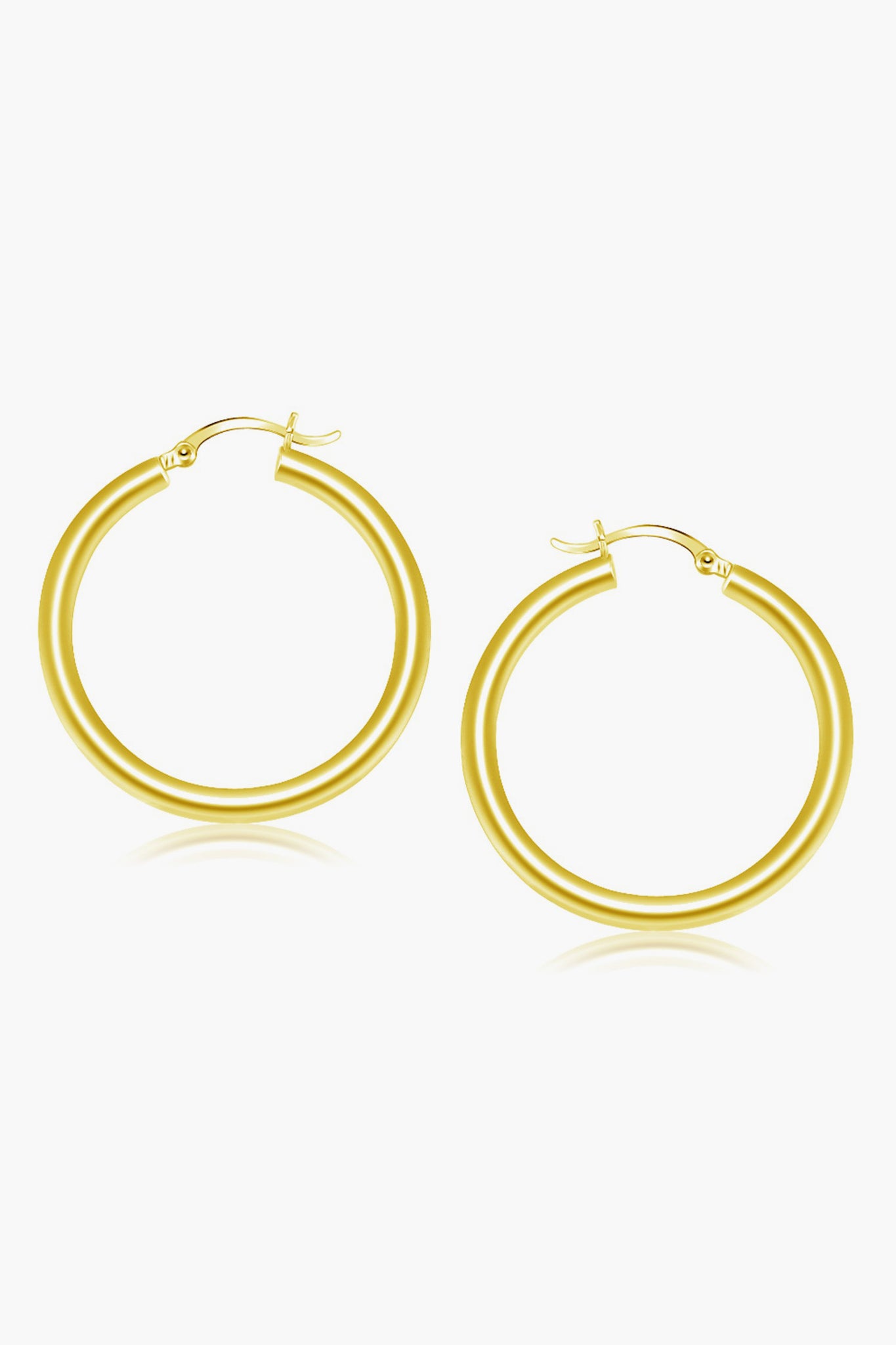 A pair of classic 14k gold hoop earrings from Tuckernuck Fine Jewelry with latch-back closures, perfect for adding a timeless touch to any look.