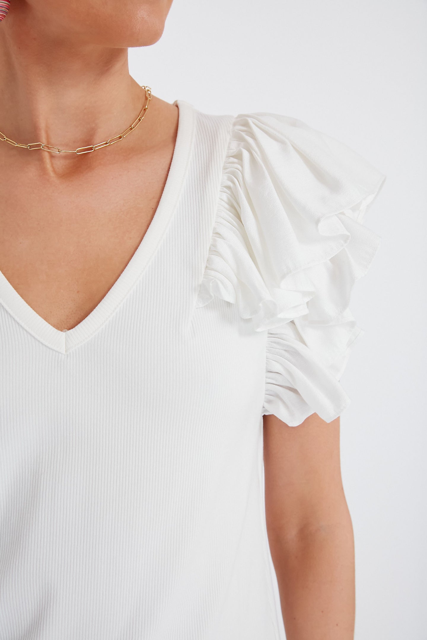 White Tory Flutter Sleeve Top