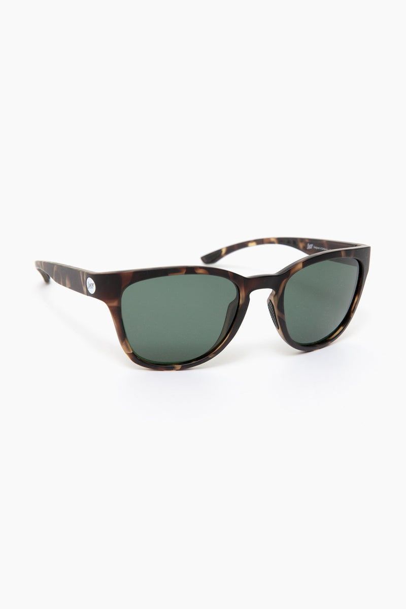 Sunski unisex tortoiseshell sunglasses with dark green polarized lenses and UV protection.