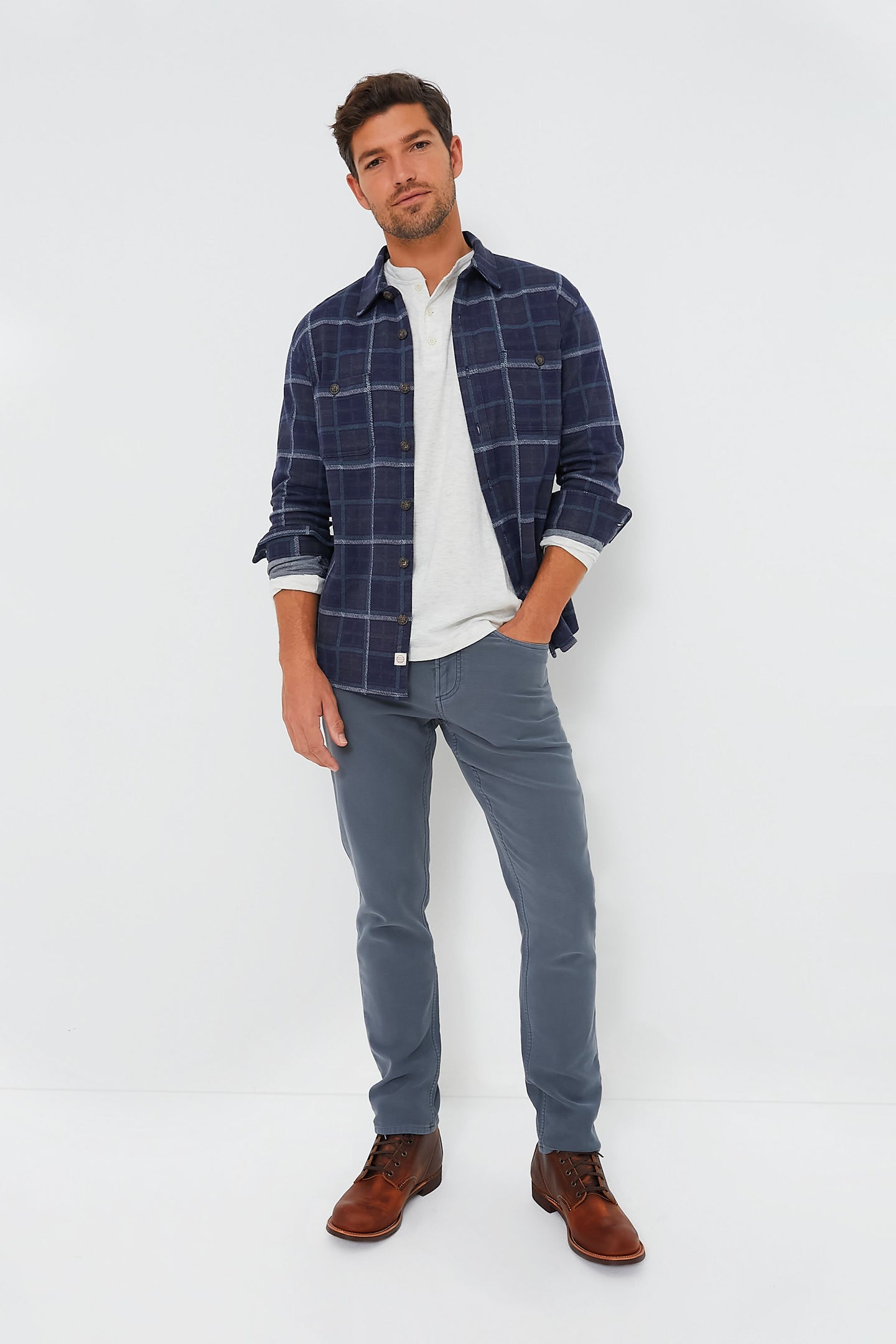 Green Plaid Owen Brushed Stretch Twill Shirt