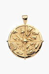 Jane Win gold-dipped sterling silver pendant features a central star, floral and botanical engravings, and is divided into four sections for a unique seasonal design.