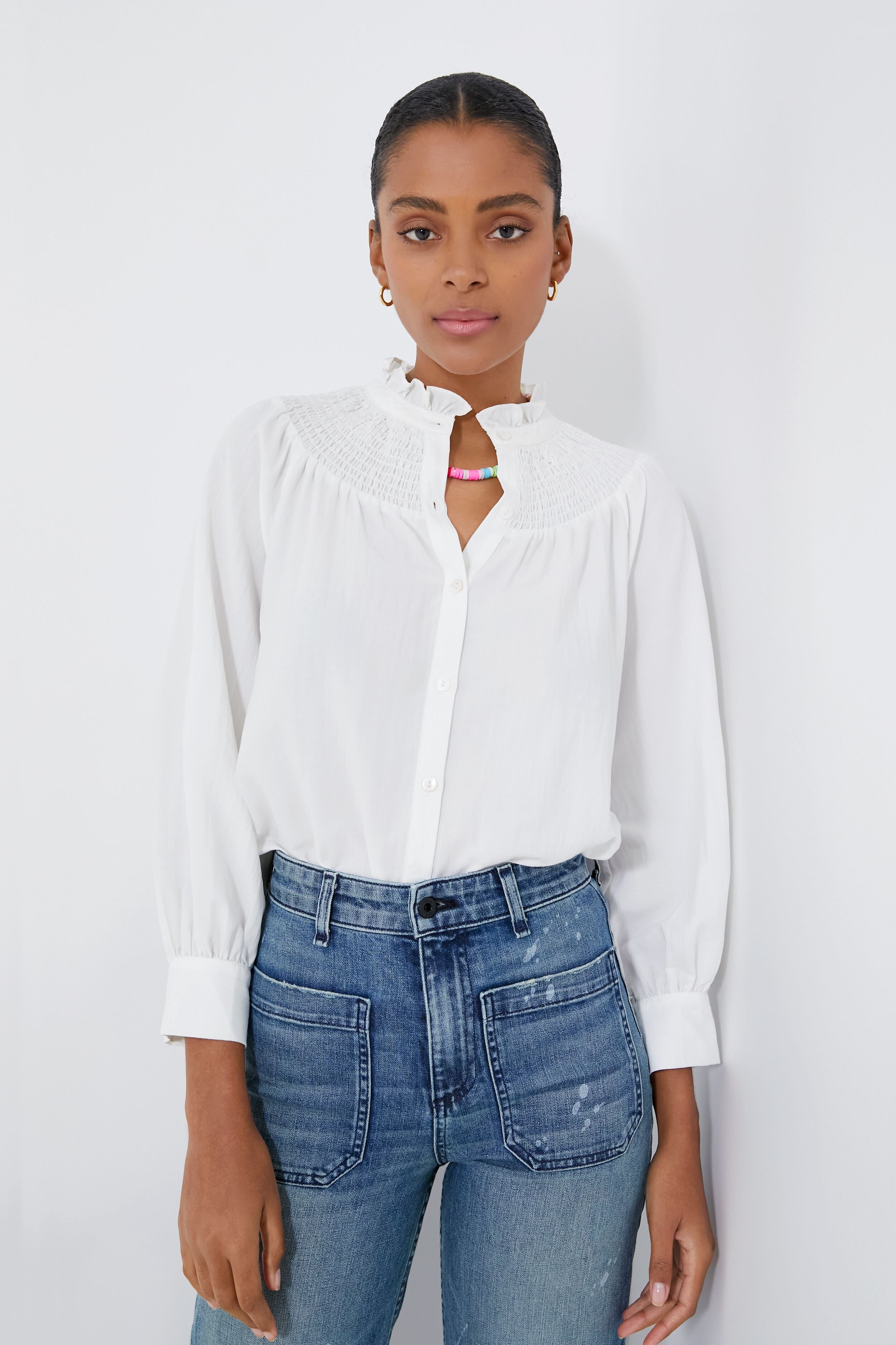 White Emory Smocked Blouse