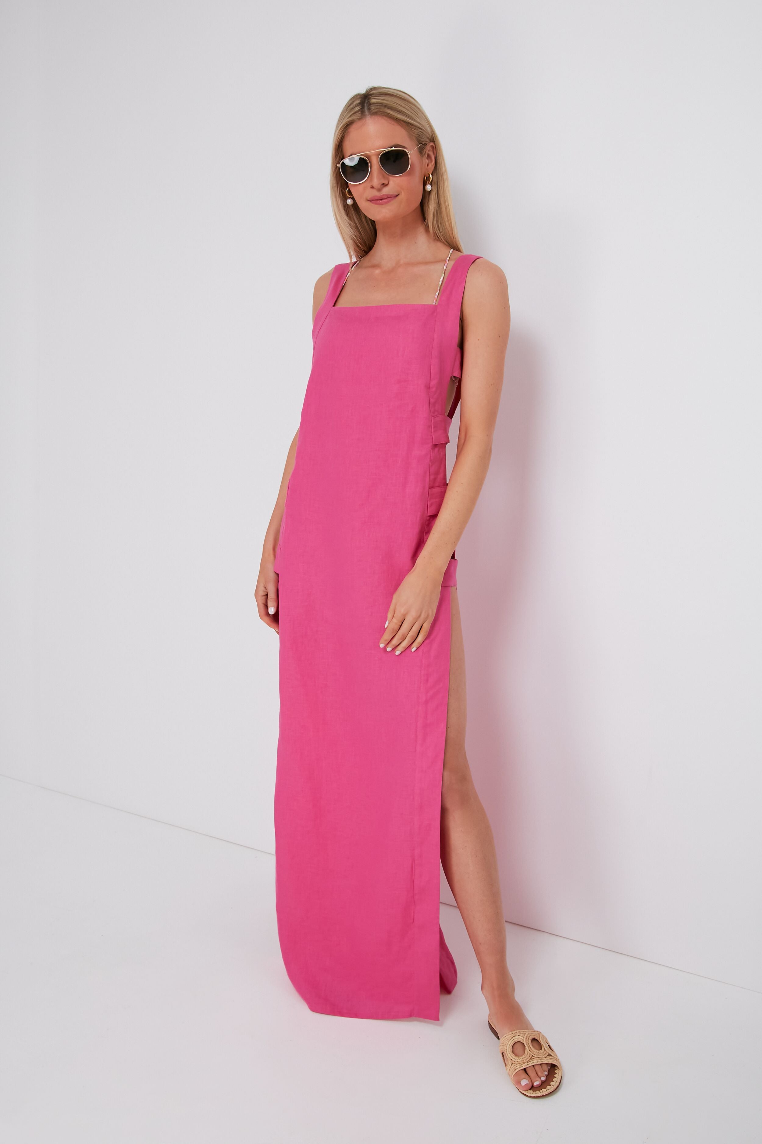 Pink Solid Long Coverup with Open Sides
