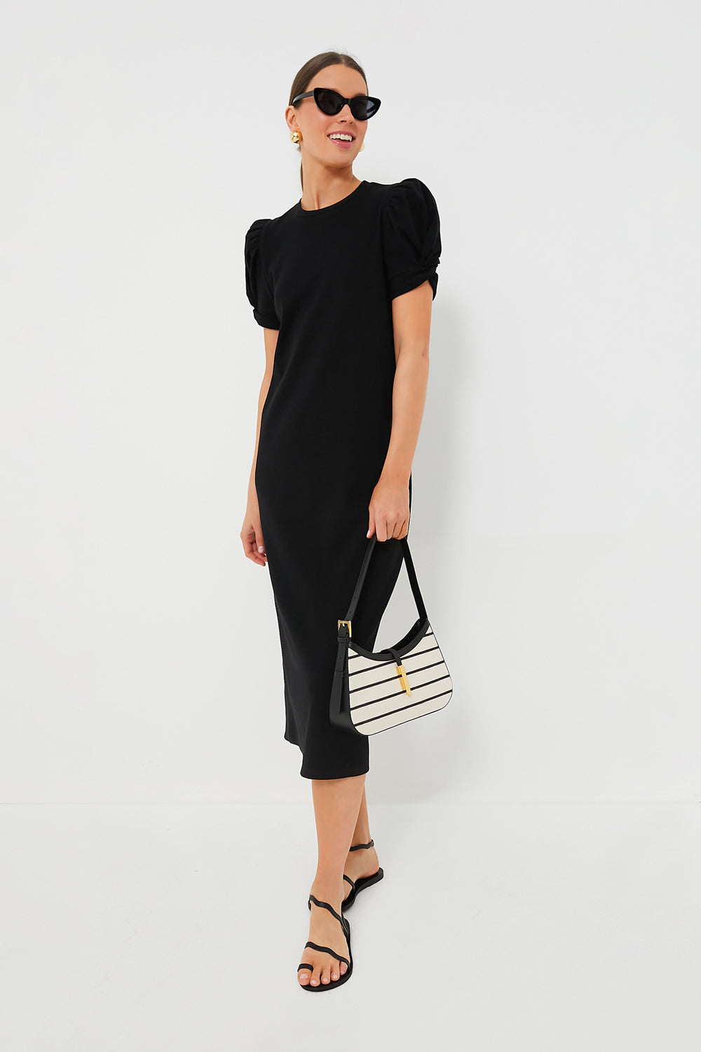 white christmas dresses Pomander Place Black Short Sleeve Vesty Midi Dress Black / S
